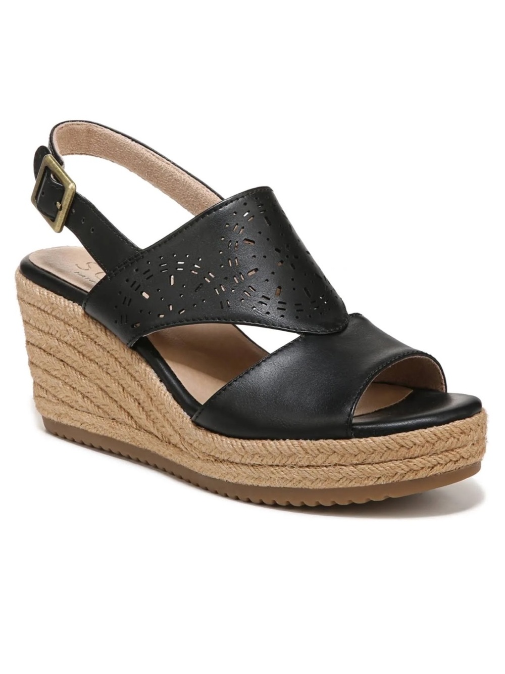 SOUL Naturalizer size 8W Black Women's Heeled Jute Trim Sandals Comfort NEW $60